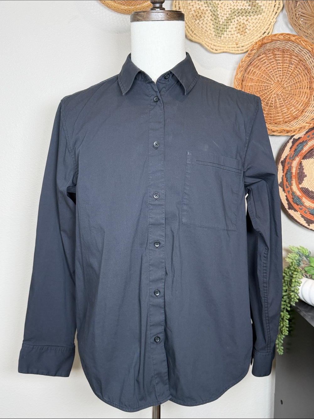 Lululemon Mens Black Cotton Blend Long Sleeve Button Downt Shirt Size Large